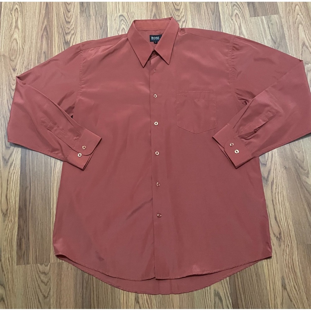 Hugo Boss Dress Shirt Mens Large Long Sleeve Woven Burgundy Button Front